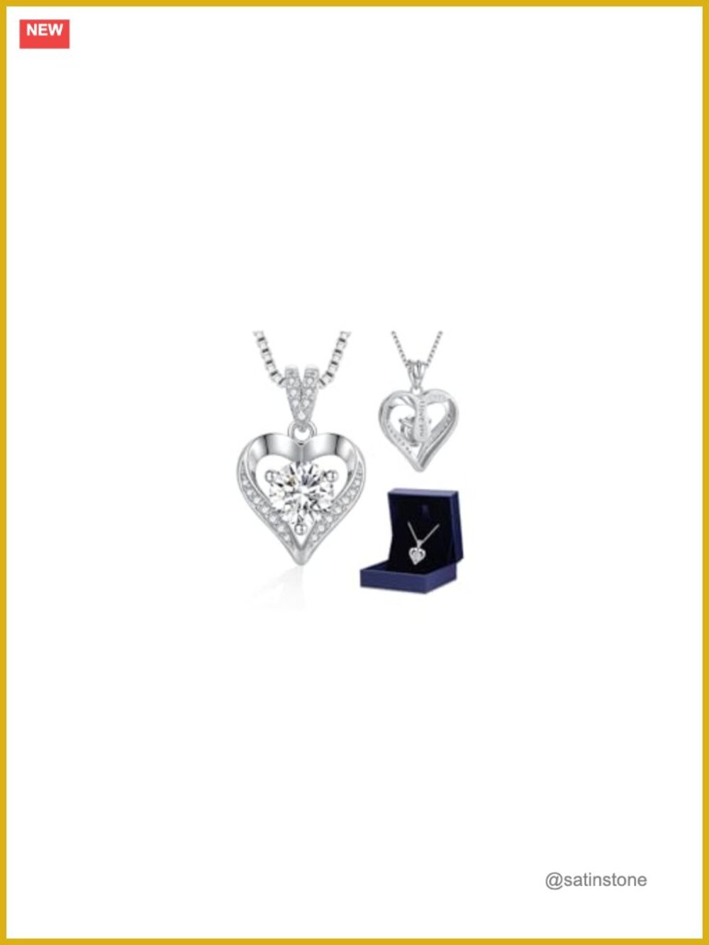 Moissanite Heart Necklace 925 Sterling Silver 18K White Gold Plated